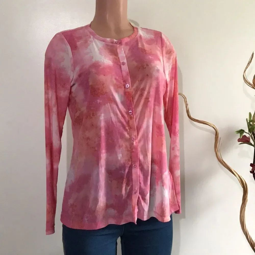 LOGO Layers by Lori Goldstein Tie- Dye Sheer Mesh Cardigan